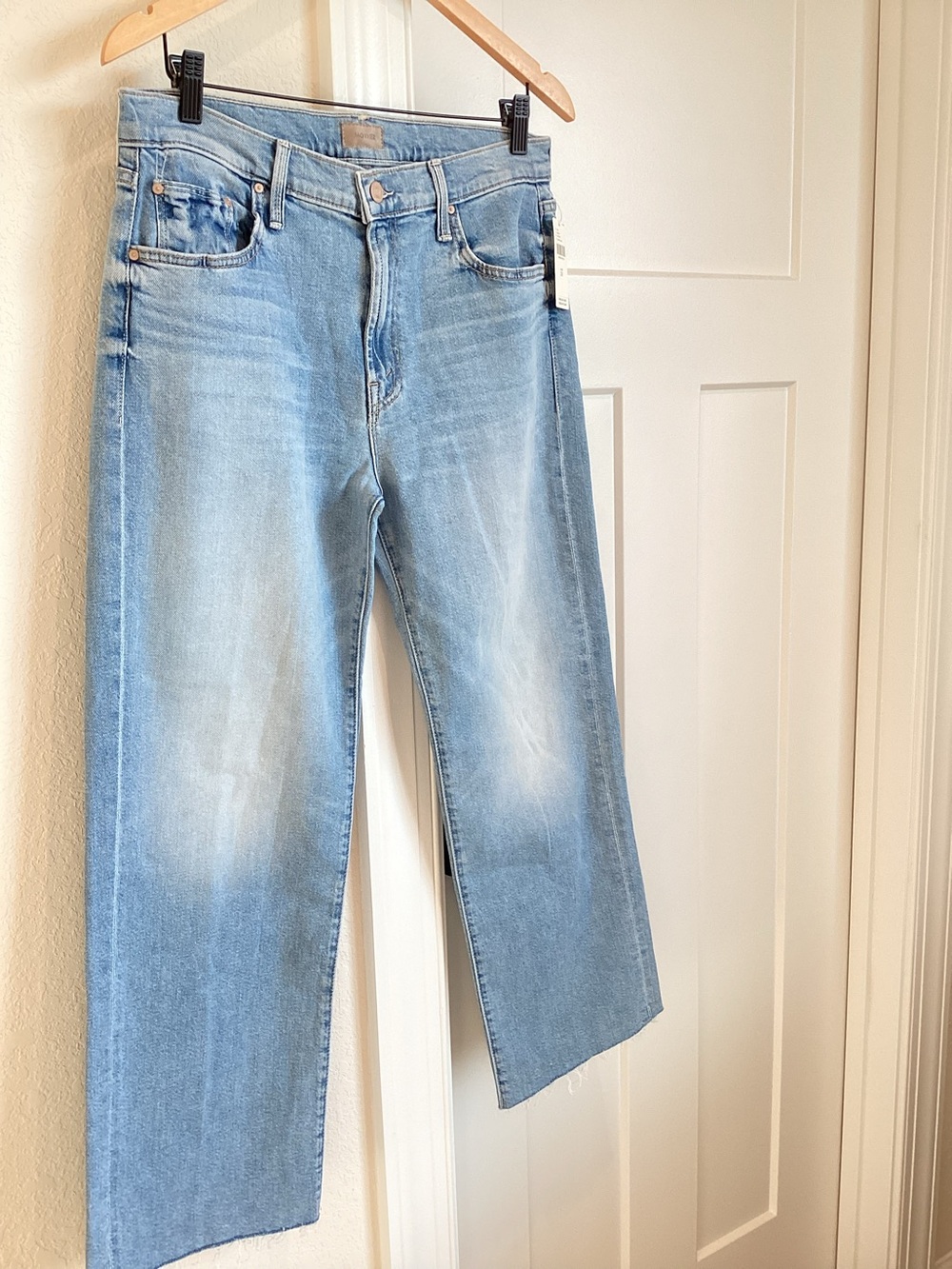 MOTHER Rambler Mid Rise Ankle Fray Jeans Zip New 30 Comeback Kid Light Blue - Picture 5 of 14
